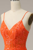 Mermaid Spaghetti Straps Orange Long Prom Dress with Split Front