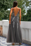 Grey Blue Appliques Prom Dress