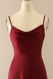 Burgundy Simple Long Bridesmaid Prom Dress