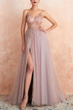 V-neck Grey Pink Tulle Dress