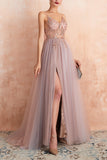 V-neck Grey Pink Tulle Dress