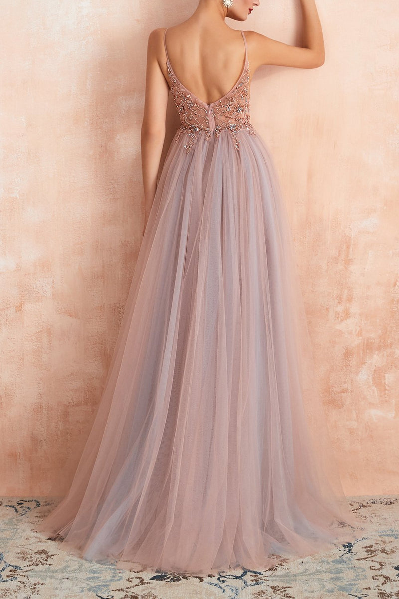 Load image into Gallery viewer, V-neck Grey Pink Tulle Dress