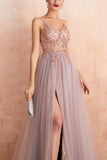 V-neck Grey Pink Tulle Dress