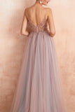 V-neck Grey Pink Tulle Dress