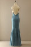 Mermaid Blue V Neck Long Prom Dress