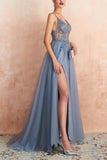 V-neck Slit Tulle Dress