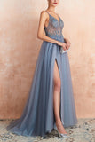 V-neck Slit Tulle Dress