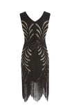 Black Fringe Gold Sequin 1920s Dress