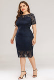 Navy Bodycon Lace Plus Size Dress