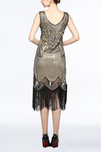 V Neck 1920s Fringe Sequin Flapper Dress
