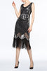 Load image into Gallery viewer, Black V Neck 1920s Fringe Sequin Flapper Dress