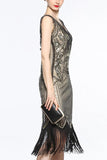 V Neck 1920s Fringe Sequin Flapper Dress