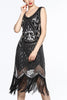 Load image into Gallery viewer, Black V Neck 1920s Fringe Sequin Flapper Dress