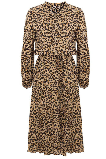 Brown Leopard Printed Casual Dress