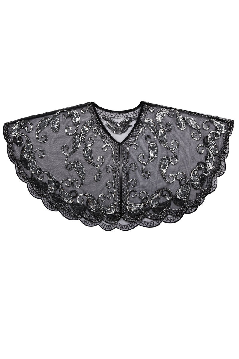 Load image into Gallery viewer, 1920s Black Glitter Sequins Cape
