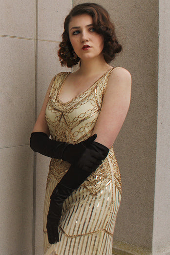 Champagne Fringe Sequins 1920s Dress