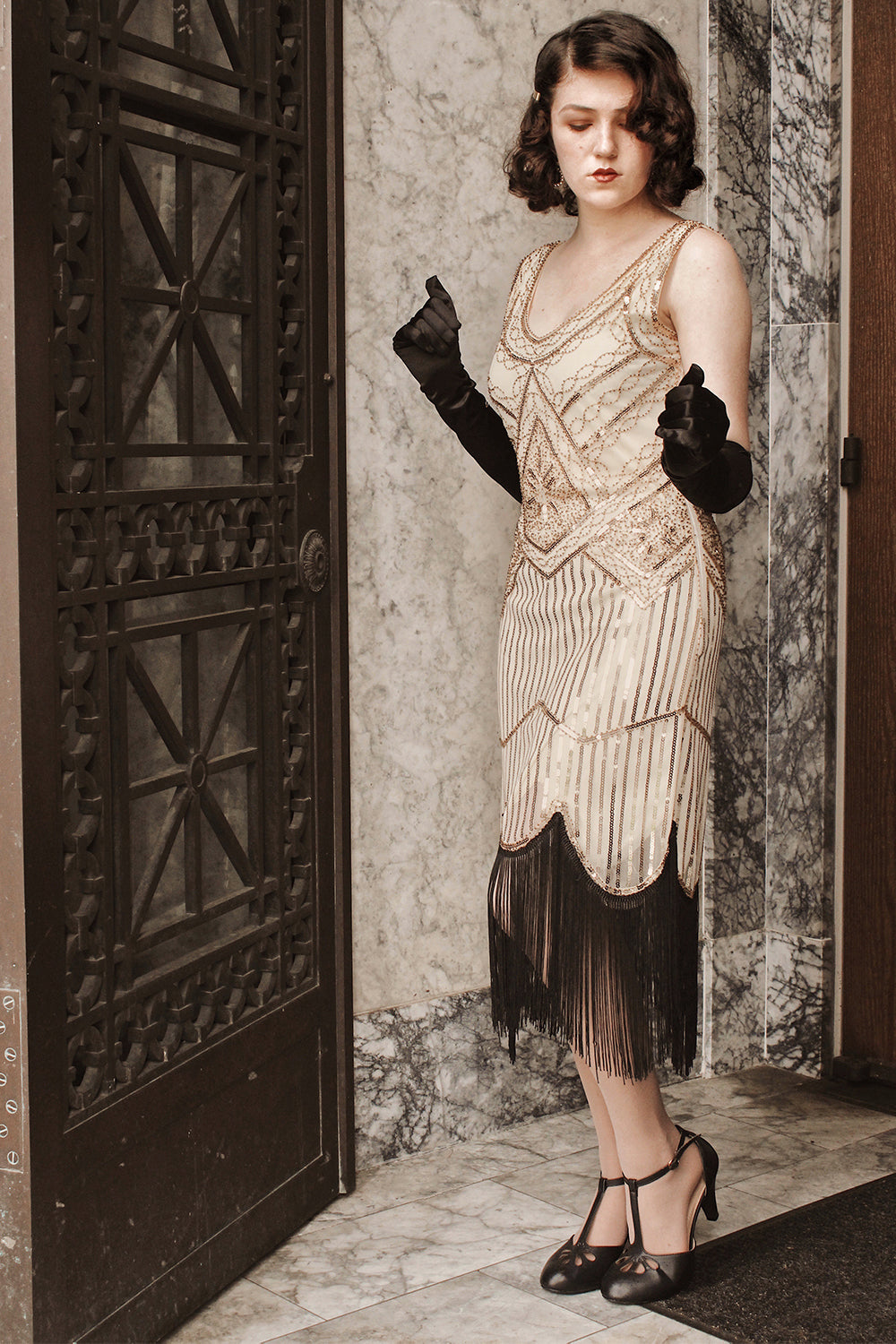 Champagne Fringe Sequins 1920s Dress