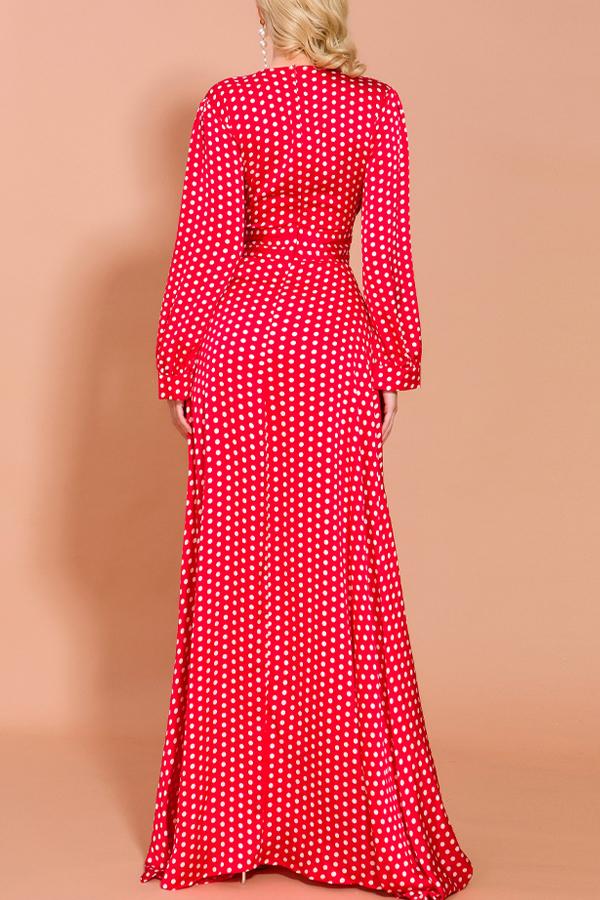 Load image into Gallery viewer, Red Polka Dots Long Sleeves Bohemian Dress