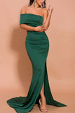 Mermaid Green One Shoulder Dress with Slit