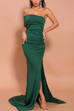 Mermaid Green One Shoulder Dress with Slit