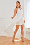 White Open Back Lace Bridesmaid Party Dress