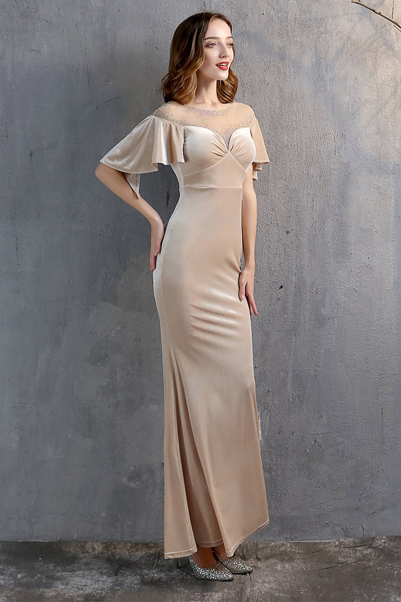 Load image into Gallery viewer, Champagne Velvet Mermaid Long Prom Dress
