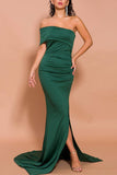 Mermaid Green One Shoulder Dress with Slit