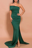 Mermaid Green One Shoulder Dress with Slit