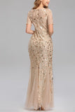 Mermaid Short Sleeves Champagne Prom Dress