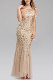 Mermaid Short Sleeves Champagne Prom Dress