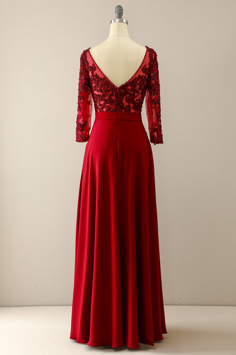 Load image into Gallery viewer, Burgundy Mother of the Bride Dress With Sleeves