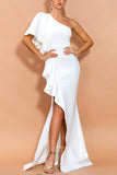 Amazing One Shoulder White Evening Party Dress