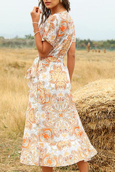 Fantaslook Dresses for Women Summer Casual Boho Dress Floral Print Ruffle  Sleeve Midi Beach Dresses