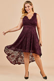 High low Burgundy Lace Plus Size Dress