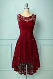 Dark Red Asymmetry Lace Dress