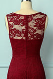 Dark Red Asymmetry Lace Dress