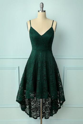 Straps Dark Green Lace Dress
