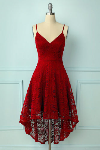 Straps Dark Red Lace Dress