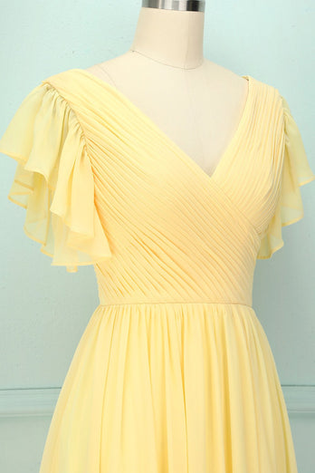 Yellow V-neck Long Dress