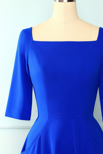 Royal Blue Midi Dress with Pockets