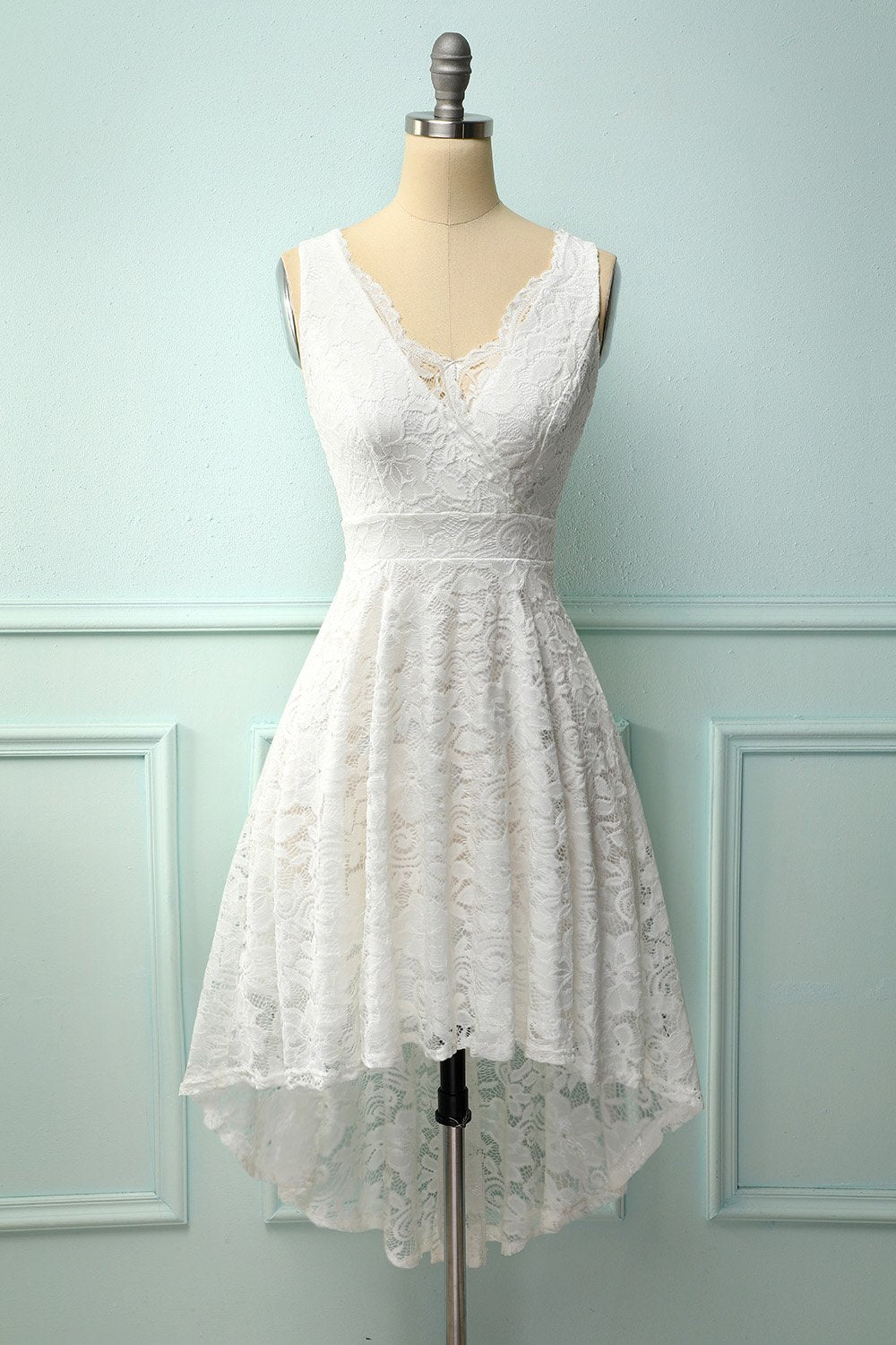 White V-Neck Lace Dress