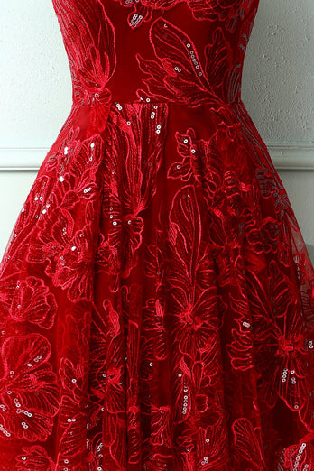 Red Asymmetrical Graduation Dress