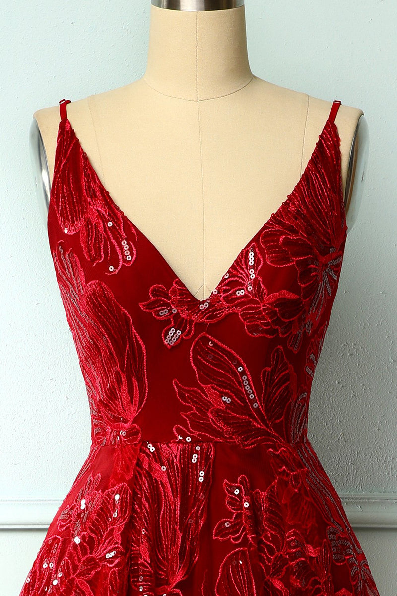 Load image into Gallery viewer, Red Asymmetrical Graduation Dress