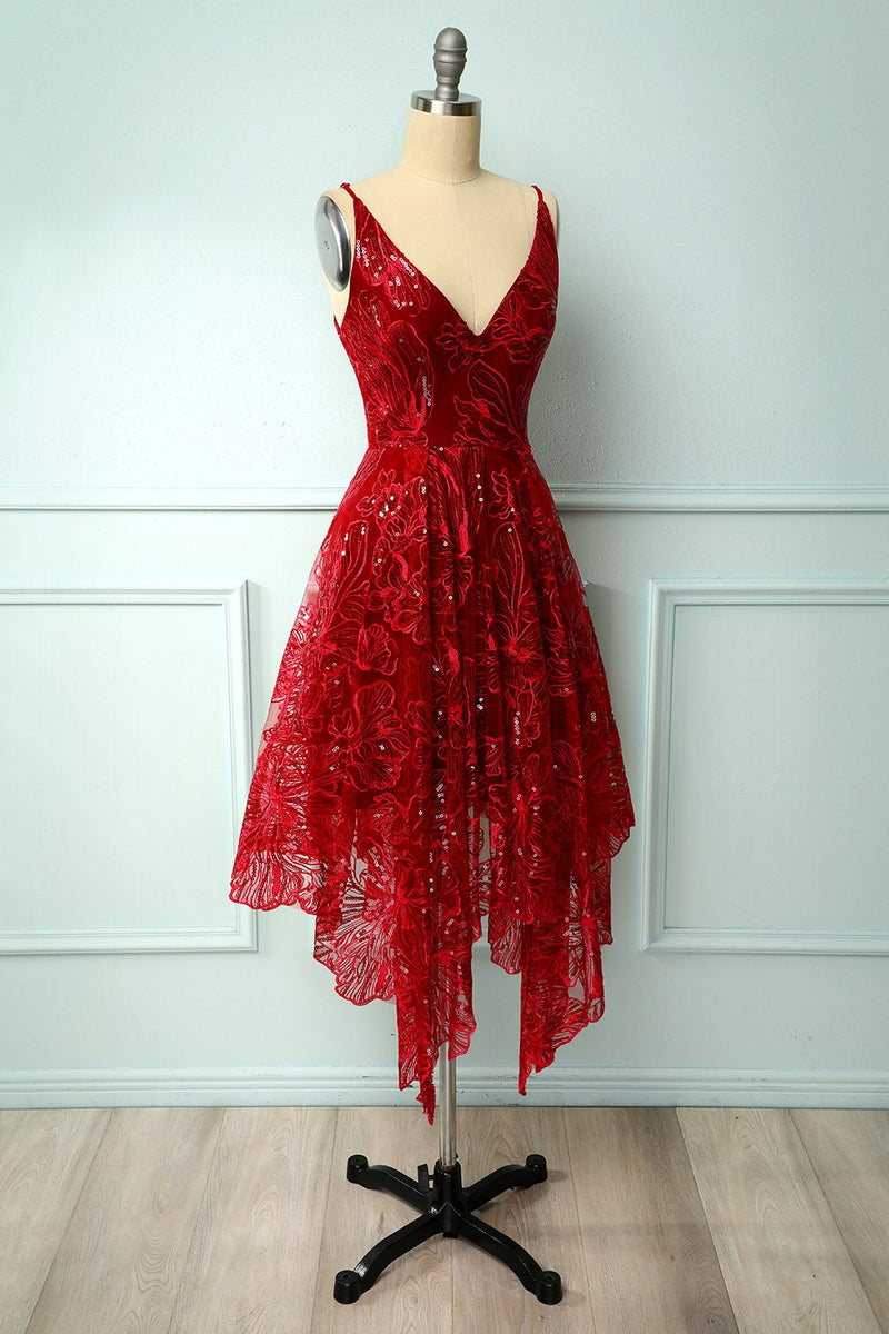 Load image into Gallery viewer, Red Asymmetrical Graduation Dress