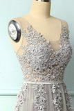 Grey Blue Appliques Prom Dress