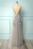 Grey Blue Appliques Prom Dress