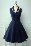 Navy Blue 1950s Style Dress