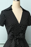 Black White Small Dots V-neck Dress