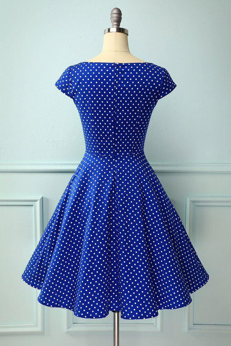 Load image into Gallery viewer, Royal Blue Dress With White Polka Dots