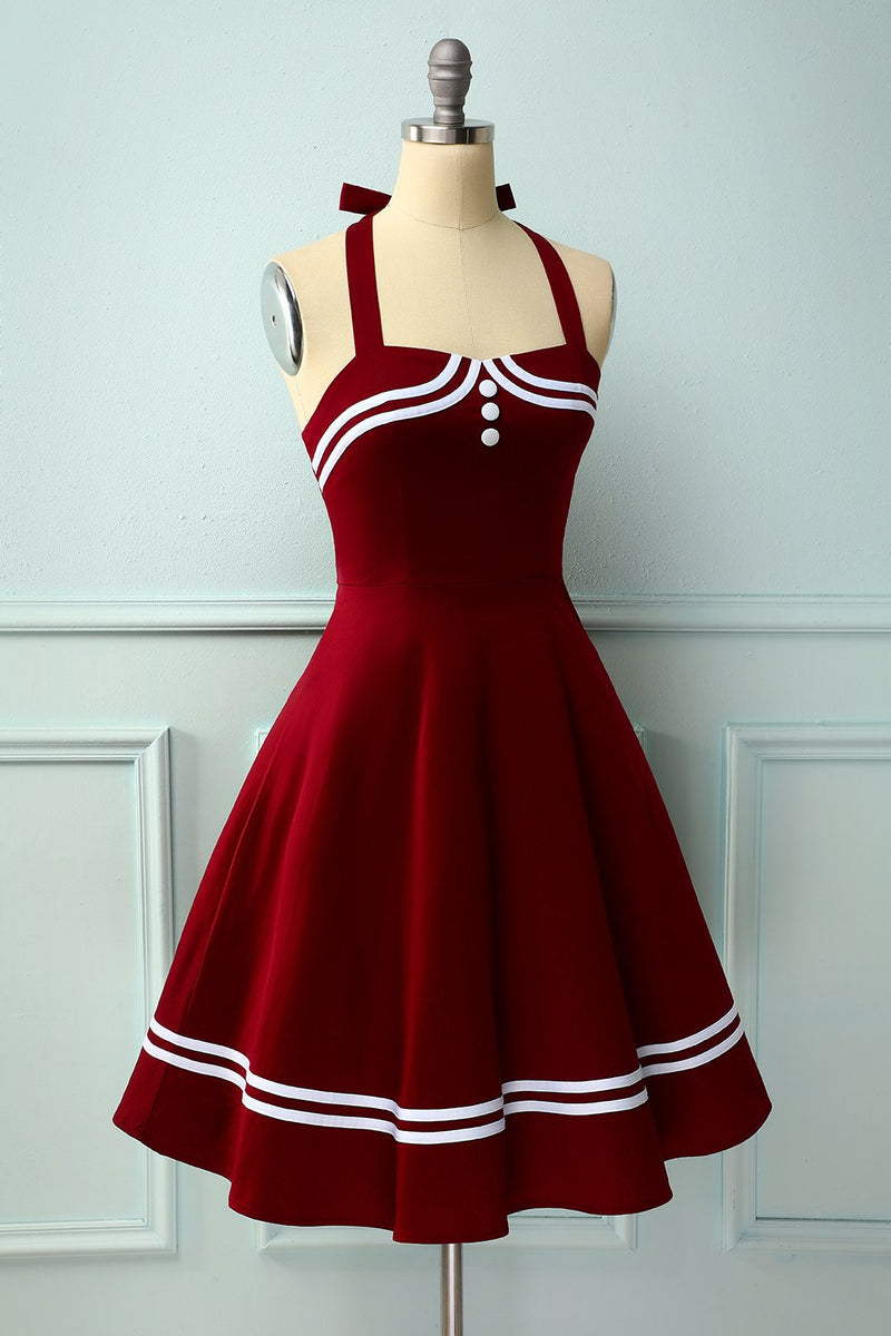Load image into Gallery viewer, Dark Red 50s Rockabilly Pin Up Dress